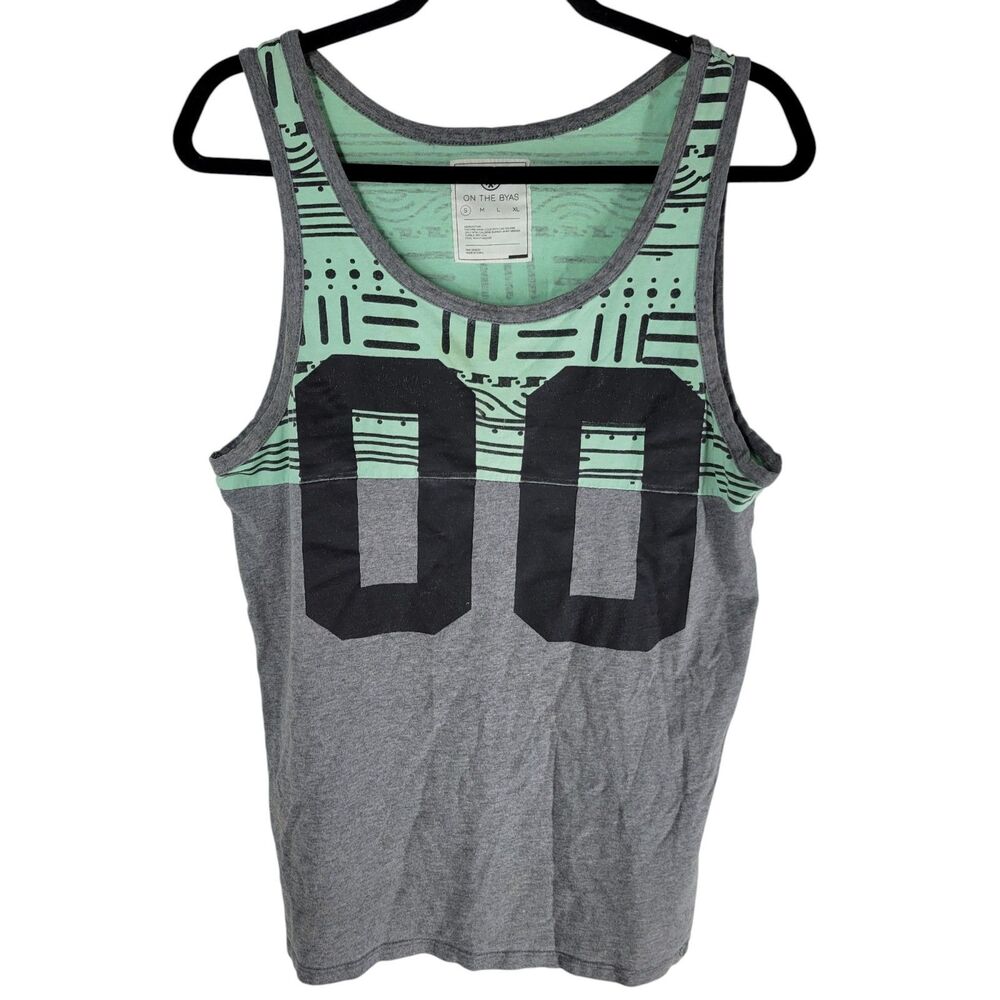 On the Byas Mens Sz S Gray Green Geometric Tank Shirt Top
